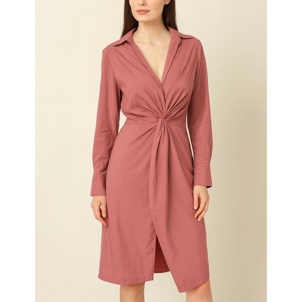 Byron Lars Twist Front Collared Long Sleeve Dusty Rose Dress Size 10